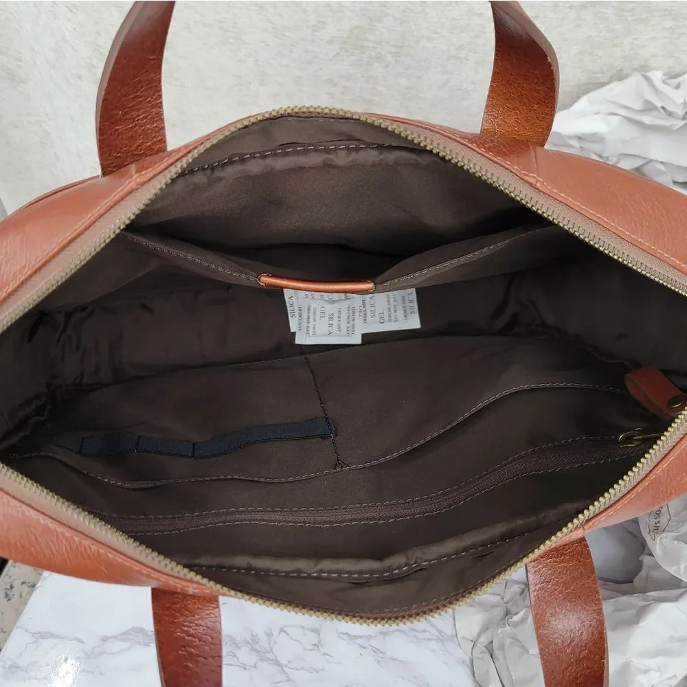 Fossil Leather Brief Workbag Cognac Breifcase Bag